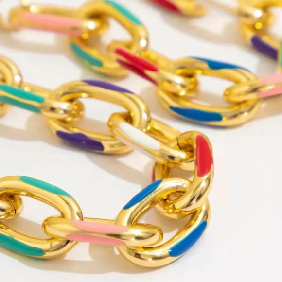 Sicily Gold-Tone Multicolor Enamel Chain Necklace and Bracelet Set - Picture 5 of 16